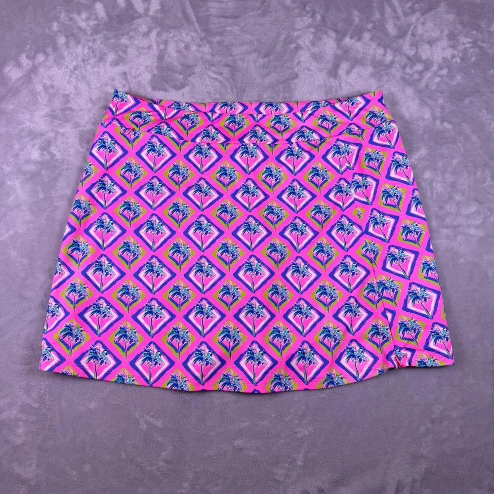 Lulu-B Womens XL Pink Tropical Palm Tree Print Active Skort Side Zip Pocket